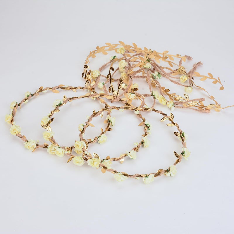DDazzling Flower Crown Floral Wreath Headband Floral Garland Headbands Photo Props,Rose Flower Crown Kit, 3 Piece (Ivory and Gold) - Image 3